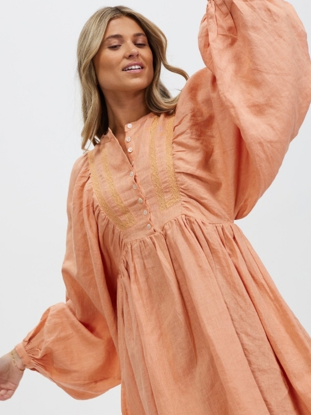 Kinga Csilla Linen Dress Nwt Missing Button Sleeve Mascali Mini Lagenlook